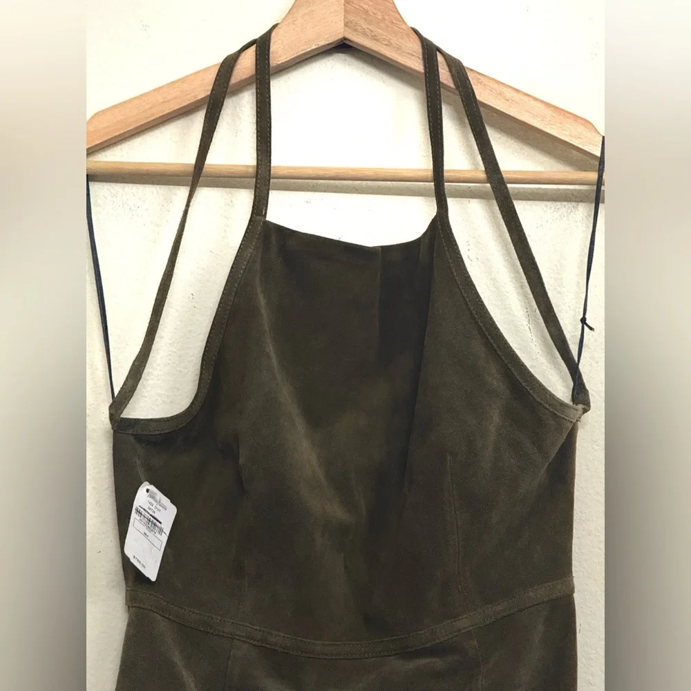 NWT Theory Lilita Suede Backless Halter Midi Dress Khaki Green Sz 4 - Picture 10 of 16